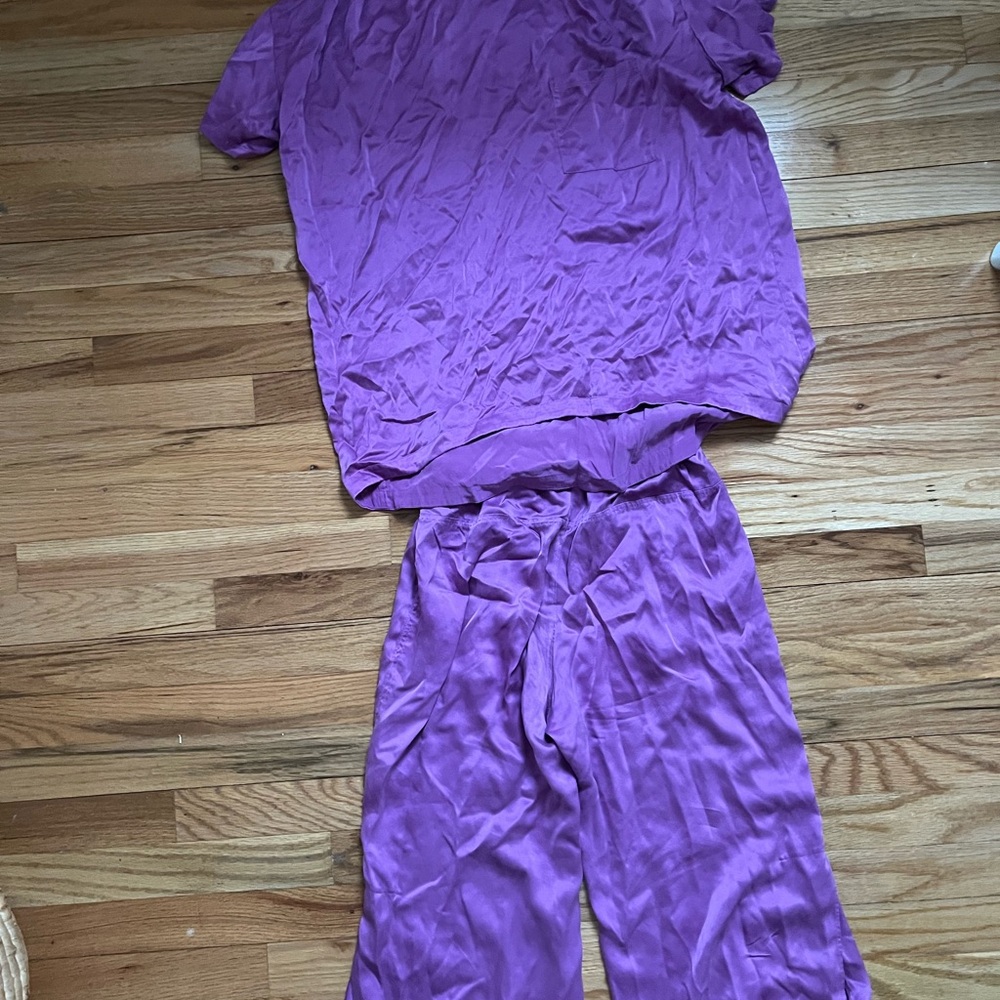 Lunya Purple Washable Silk Two-Piece Lounge Set